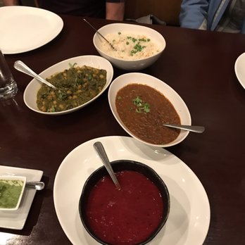 Benares - Our selection of dishes. Definitely 3 dishes fed all three of us. We had a lot leftover. - Indian Near Me - New York, New York
