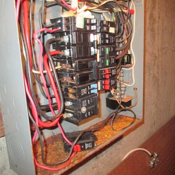 Long Island Home Inspections - Rusty Panel due to frayed sheathing on service drop. Time for an upgrade. - Home Inspectors Near Me Long Island Home Inspections - Rusty Panel due to frayed sheathing on service drop. Time for an upgrade. - Home Inspectors Near Me