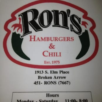 Ron's Hamburgers & Chili - Front of the menu - Burgers Near Me - Broken Arrow, Oklahoma Ron's Hamburgers & Chili - Front of the menu - Burgers Near Me - Broken Arrow, Oklahoma