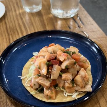 Roe Seafood Restaurant - CEVICHE TOSTADA rock fish, corn tostada, basil yuzu sauce, cabbage - Seafood Near Me - Long Beach, California Roe Seafood Restaurant - CEVICHE TOSTADA rock fish, corn tostada, basil yuzu sauce, cabbage - Seafood Near Me - Long Beach, California