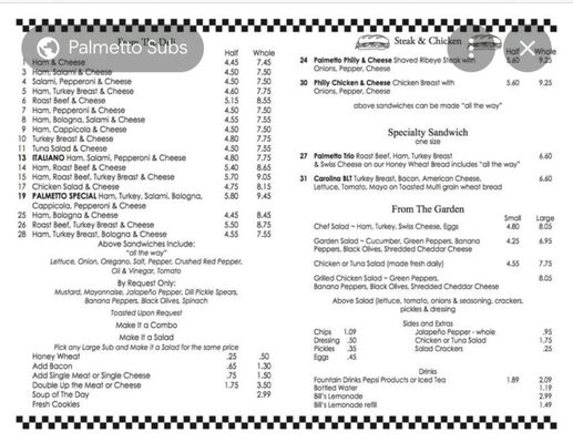 Menu photo 2 Palmetto Subs Florence, SC Menu photo 2 Palmetto Subs Florence, SC
