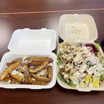 Nineveh Assyrian - Fries with feta cheese and shawarma salad with chicken. So tasty! I will get this again. - Middle Eastern Near Me - Olympia, Washington Nineveh Assyrian - Fries with feta cheese and shawarma salad with chicken. So tasty! I will get this again. - Middle Eastern Near Me - Olympia, Washington