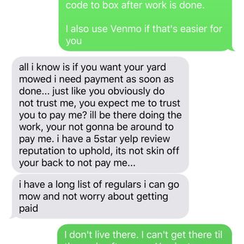 Waters Lawns & More - a text message from a customer - Lawn Services Near Me Waters Lawns & More - a text message from a customer - Lawn Services Near Me