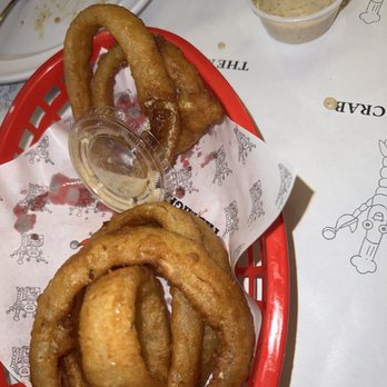 The Mighty Crab - Staten Island - Perfect onion rings with the Dijon dip! - Seafood Near Me - Staten Island, New York