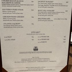Firesides at Boot Hill - Menu