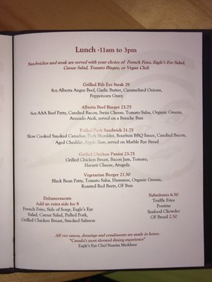 Menu photo 1 Eagle's Eye Golden, BC Menu photo 1 Eagle's Eye Golden, BC