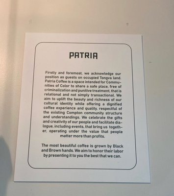 Menu photo 1 Patria Coffee Roasters Compton, CA