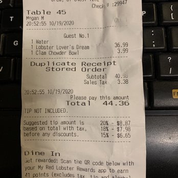 Red Lobster - a receipt on a computer keyboard - Seafood Near Me - Orem, Utah