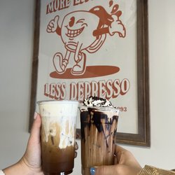 City Watch Coffee - Marshmallow with cold foam + mocha latte with crushed Oreos on top!