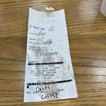 Five Guys - Proof of the experience...and the grease is apparent. - Burgers Near Me - Woodbridge, Virginia