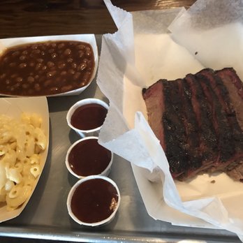 CorkScrew BBQ - Brisket, macaroni and cheese with baked beans. - Barbeque Near Me - Spring, Texas CorkScrew BBQ - Brisket, macaroni and cheese with baked beans. - Barbeque Near Me - Spring, Texas
