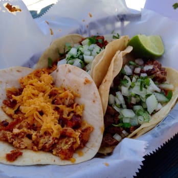 El Primo - On the left: Chorizo&Egg Breakfast Taco/On the right: Asada Taco - Tacos Near Me - Austin, Texas