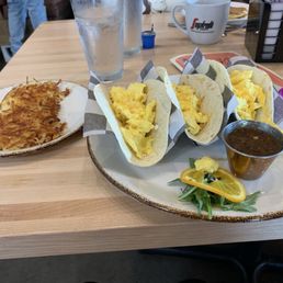 Breakfast tacos and hash browns