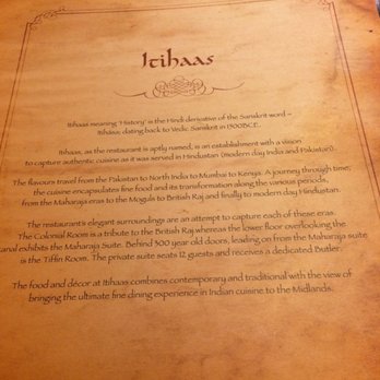 Itihaas - History behind the restaurant name - Indian Near Me - Birmingham, XWM
