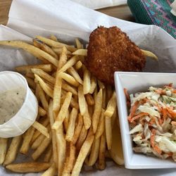 Halibut and chips, two are already eaten