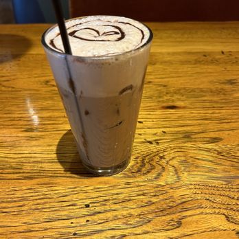 Jackalope Ranch - Look! My iced mocha drink is smiling at me with a heart on top - Barbeque Near Me - Indio, California Jackalope Ranch - Look! My iced mocha drink is smiling at me with a heart on top - Barbeque Near Me - Indio, California