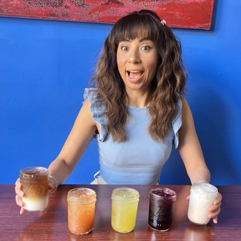 Tlayuda L.A. Restaurant - Flight of drinks: Brewchata, Tamarindo, Mint Cucumber Lemonade, Jamaica, Horchata. - Mexican Near Me - Los Angeles, California Tlayuda L.A. Restaurant - Flight of drinks: Brewchata, Tamarindo, Mint Cucumber Lemonade, Jamaica, Horchata. - Mexican Near Me - Los Angeles, California