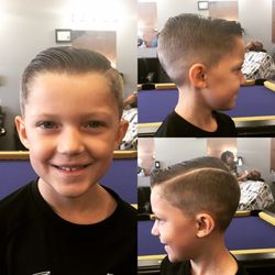 Mid fade, hard part, PM grooming cream to help natural cowlick stay over