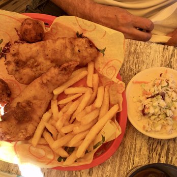 Beaches at Vilano - Fish and chips - big pieces of fish, and it comes with hush puppies too! - Seafood Near Me - St. Augustine, Florida Beaches at Vilano - Fish and chips - big pieces of fish, and it comes with hush puppies too! - Seafood Near Me - St. Augustine, Florida