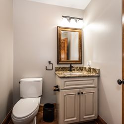 Three Way Plumbing Services - Powder room-refreshed new look with new toilet, faucet and matching tp and towel bars