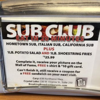 Breaking Bread Catering & Deli - Sub Club challenge details - Delis Near Me - Cary, Illinois