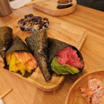 Akino - Salmon Mango and Tuna Cucumber handrolls. They liked them - Sushi Bars Near Me - Flushing, New York