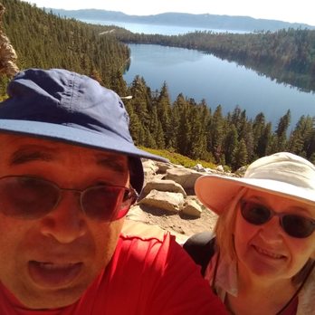 Cascade Falls - got a selfie with Cascade Lake in foreground and Lake Tahoe in the background - Hiking Near Me