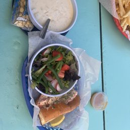 Clam chowder, lobster roll, and side salad Clam chowder, lobster roll, and side salad