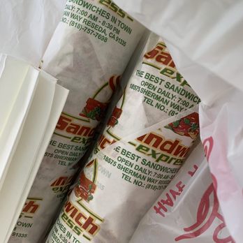 Sandwich Express - a close up of a sandwich wrapped in paper - Sandwiches Near Me - Reseda, California Sandwich Express - a close up of a sandwich wrapped in paper - Sandwiches Near Me - Reseda, California