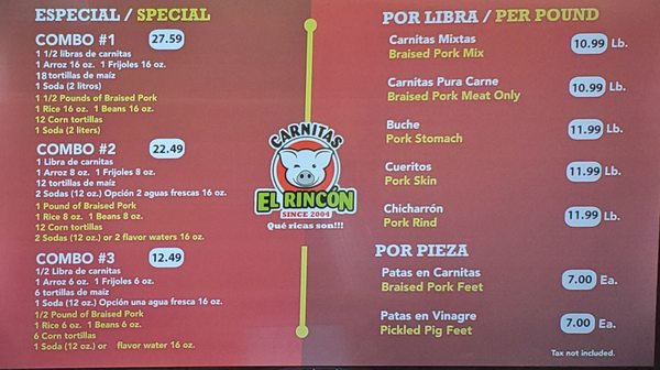Menu photo 1 Carnitas El Rincon Stockton, CA