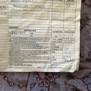 Motorcycle Performance Services - This is the price for the major service that he did a very poor job on. After taking it to the Suzuki dealership - Motorcycle Repair Near Me - Los Angeles, California Motorcycle Performance Services - This is the price for the major service that he did a very poor job on. After taking it to the Suzuki dealership - Motorcycle Repair Near Me - Los Angeles, California