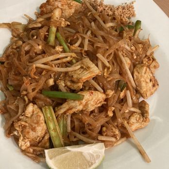 Green Thai Bistro - Classic Pad Thai with chicken spicy level 2.  $16.95 - Thai Near Me - Frisco, Texas