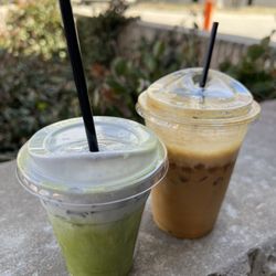 Willow Coffee - SF Vanilla Iced Matcha Latte W/ Blueberry Cold Foam & Maple Bourbon Shaken Espresso