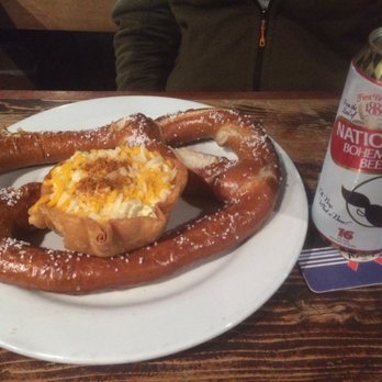 Max's Taphouse - Crab pretzel and a tall boy - American Near Me - Baltimore, Maryland