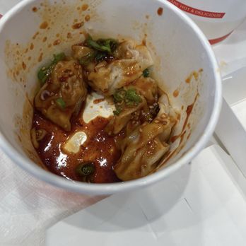 Bafang Dumpling - Chili wontons (half eaten) - Taiwanese Near Me - Torrance, California