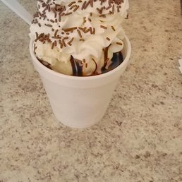 Hard serve vanilla hot fudge sundae. Hard serve vanilla hot fudge sundae.
