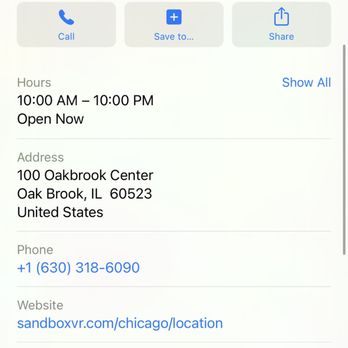 Sandbox VR - The address on Google maps is different from the address provided to us in the confirmation message. - Virtual Reality Centers Near Me - Oak Brook, Illinois