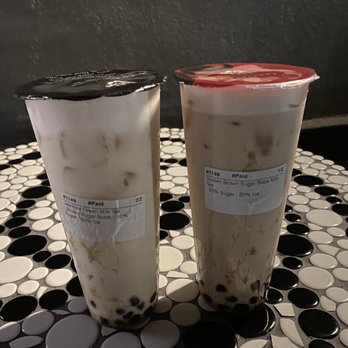 Mr Sun Tea - Jasmine Green Milk Tea w/ Boba and Golden Brown Sugar Boba Milk Tea - Juice Bars & Smoothies Near Me - Fremont, California