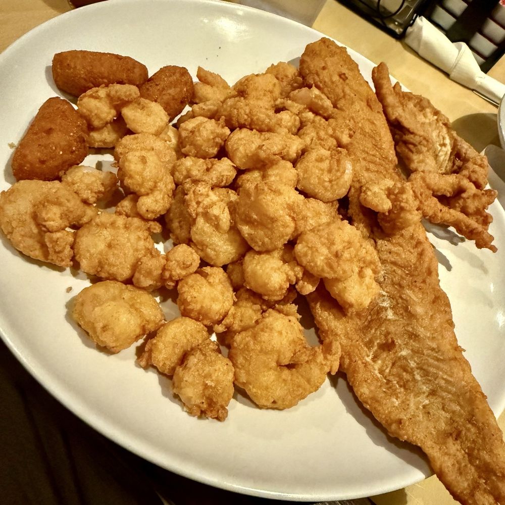 Grapevine Restaurant - Fried haddock and baby shrimp and hush puppies - Greek Near Me - Boiling Springs, South Carolina