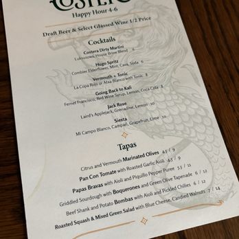 Costera - Happy Hour menu - Spanish Near Me - New Orleans, Louisiana
