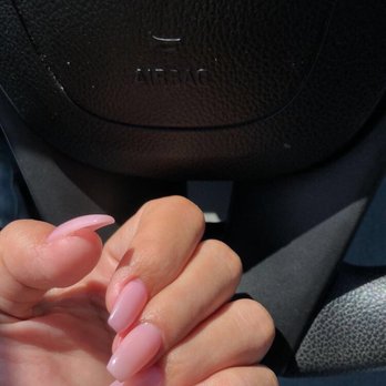 Leah's Nail Shop - Clear pink coffin shaped acrylic fill (left hand) - Nail Salons Near Me - Carson, California