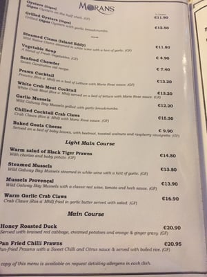 Menu photo 5 Morans Oyster Cottage Galway, G Menu photo 5 Morans Oyster Cottage Galway, G