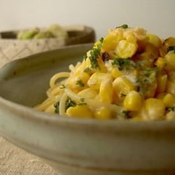 A Fork Full of Earth Organic Catering - House made spaghetti and sweet corn with tarragon.