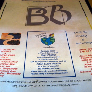 Brussels Bistro - The front of the menu - Belgian Near Me - Laguna Beach, California
