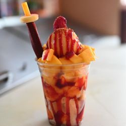 Little I's Snow Cone & Treats - Mangonada
Frozen desert made out of fresh mangos. Layered in chamoy, fresh mango, and tajon.