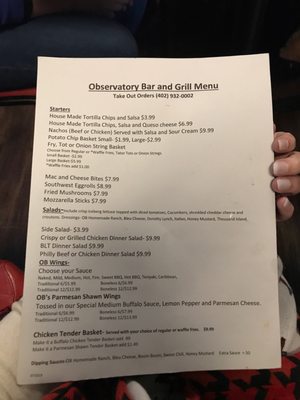 Menu photo 1 Observatory Bar and Grill Omaha, NE Menu photo 1 Observatory Bar and Grill Omaha, NE