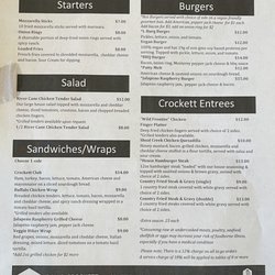 The Restaurant at David Crockett - Menu