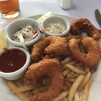 Moss Beach Distillery - Fried shrimp and fries with tarter and cocktail sauce with coleslaw - Seafood Near Me - Moss Beach, California