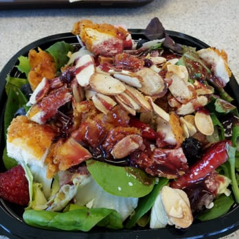 Wendy's - Summer Berry Almond Salad with spicy fried chicken instead of grilled. The best salad ever!! - Fast Food Near Me - Walnut Creek, California Wendy's - Summer Berry Almond Salad with spicy fried chicken instead of grilled. The best salad ever!! - Fast Food Near Me - Walnut Creek, California