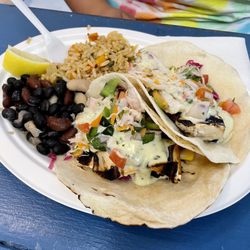 Native Cape Cod Seafood - "Fish Tacos" (cilantro lime aioli, with rice and beans)